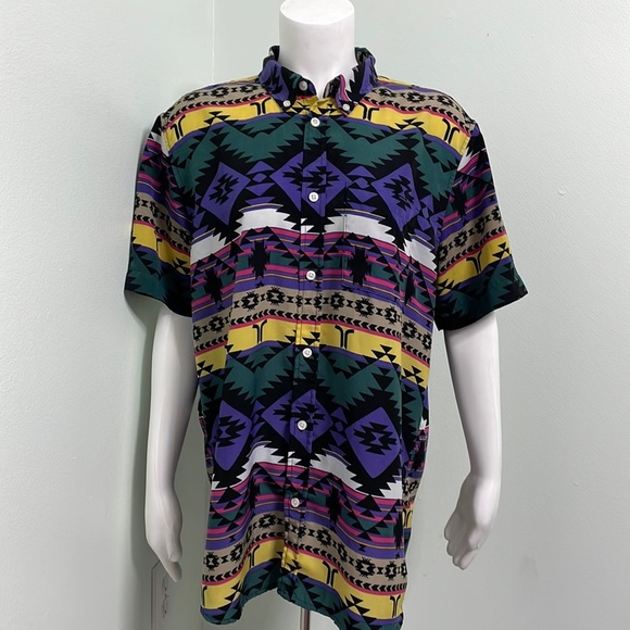 Wesc Oden Southwestern Blanket Print Collared Short-Sleeve Button-Down Shirt - Picture 1 of 9